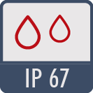 Schutzart IP67: staubdicht, wasserdicht bei kurzzeitigem Untertauchen