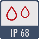 Schutzart IP68: staubdicht, wasserdicht bei dauerhaftem Untertauchen, hermetisch dicht